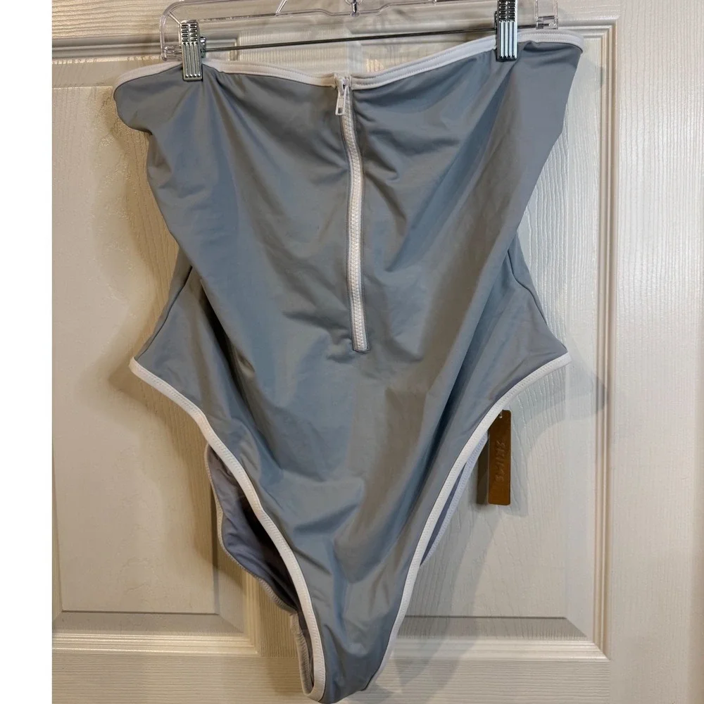 SKIMS Sporty Zipper Swim Strapless One Piece Pacific Blue 3X Plus Size NWT